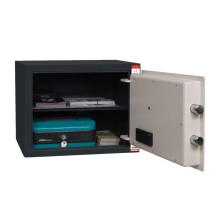 Fekete-fehér biztonsági széf elektronikus zárral, 380x300x330 mm